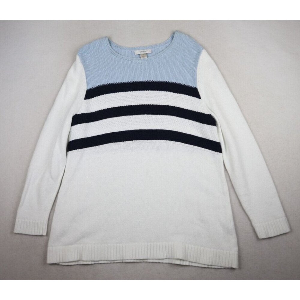 CJ BANKS - WOMEN'S WHITE & BLUE STRIPED COTTON PULLOVER TUNIC SWEATER - SIZE 1X